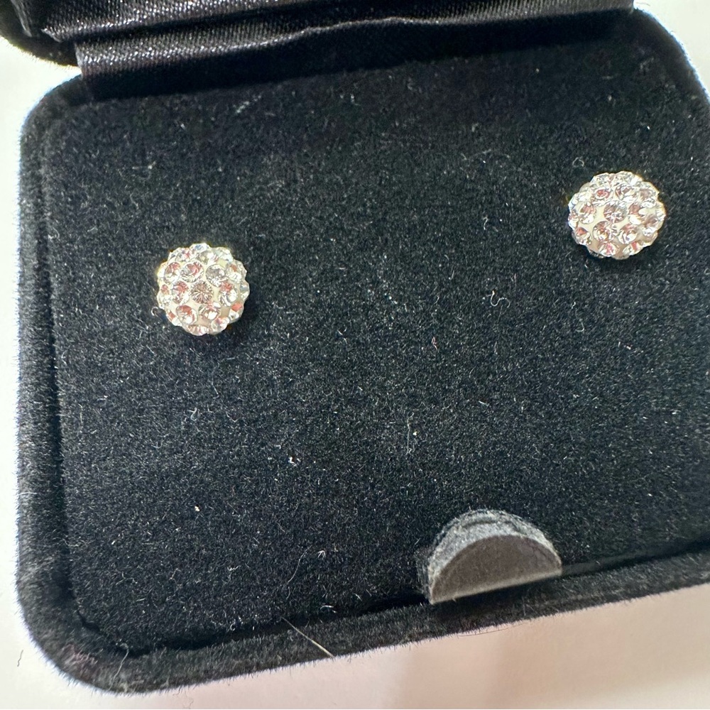 14K White Gold Crystal Rhinestone Ball Stud Earrings